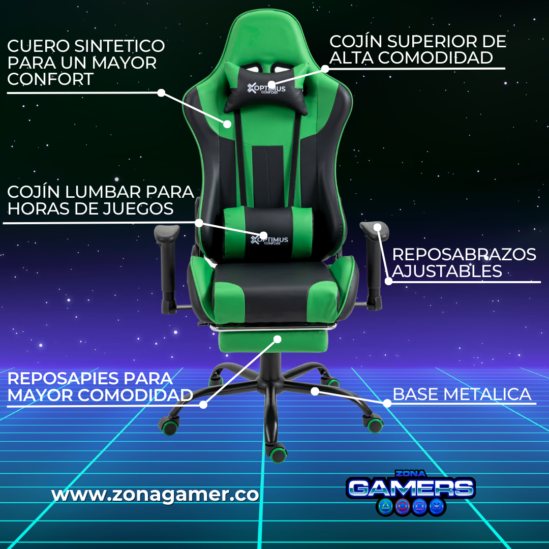 Silla Gamer A231001F Green con reposapies