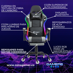 Silla gamer DX-1039F Gray con luces RGB + Parlantes + reposapiés y ruedas en silicona