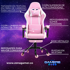 Silla Gamer Thunder-1039F Pink con reposapiés y ruedas en silicona