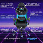 Silla gamer Armor Blue con luces RGB + reposapiés y ruedas en silicona
