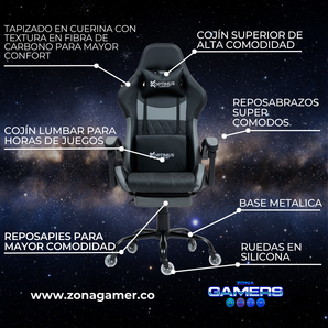 Silla Gamer CIR-1039F Grey con reposapiés y ruedas en silicona