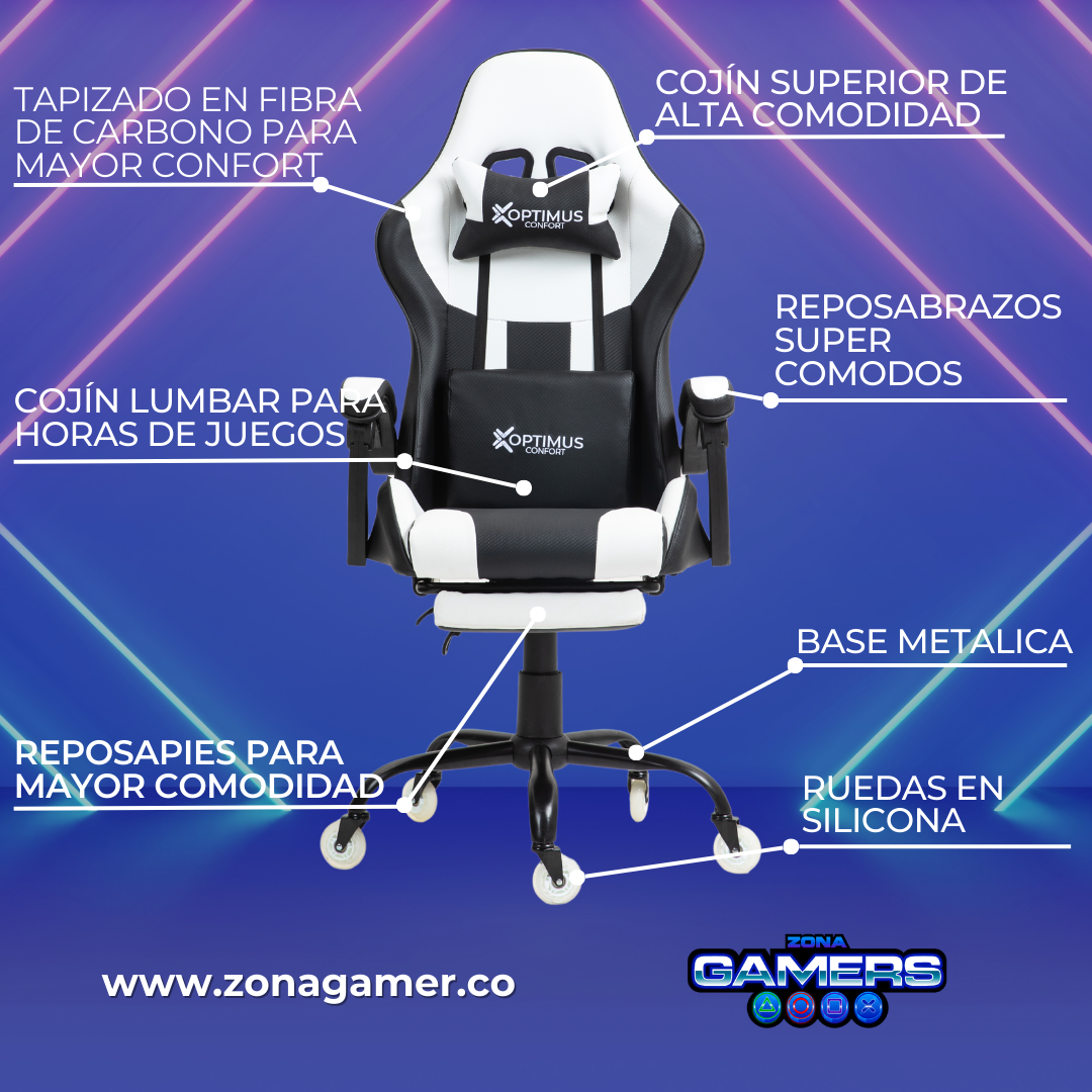 Silla Gamer A231039F White con reposapiés y ruedas en silicona