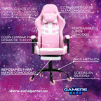 Silla Gamer Devil-1039F Pink con reposapiés y ruedas en silicona