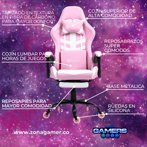 Silla Gamer Devil-1039F Pink con reposapiés y ruedas en silicona