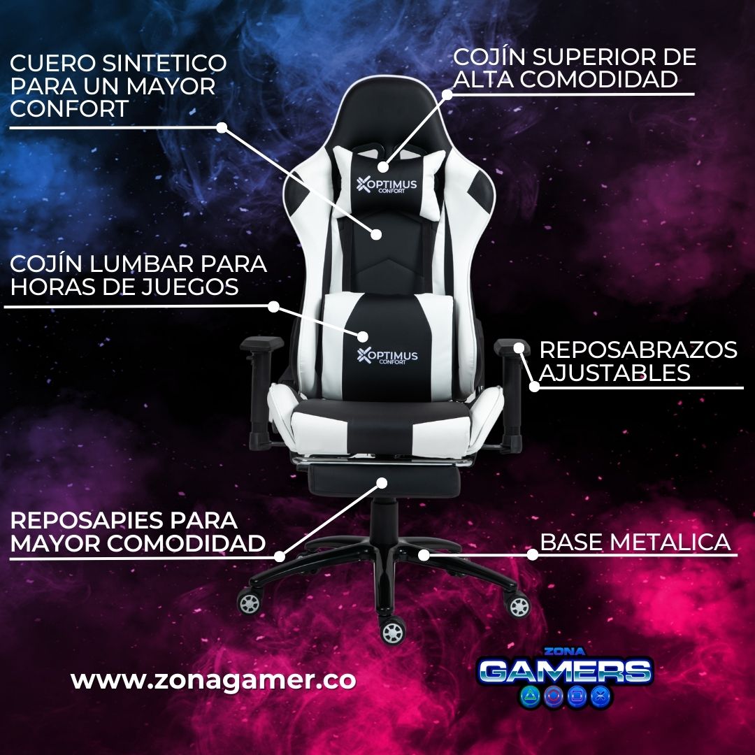 Silla gamer GT-1001F White + reposapiés
