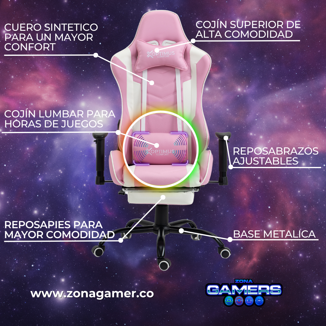 Silla Gamer DX-1001F Pink con masajeador lumbar y reposapiés incluido