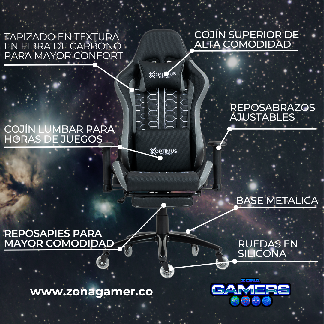 Silla Gamer Defensor-1001F Grey con reposapiés y ruedas en silicona