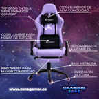 Silla Gamer CO-1102F Purple, tapizada en tela con reposapiés y ruedas en silicona