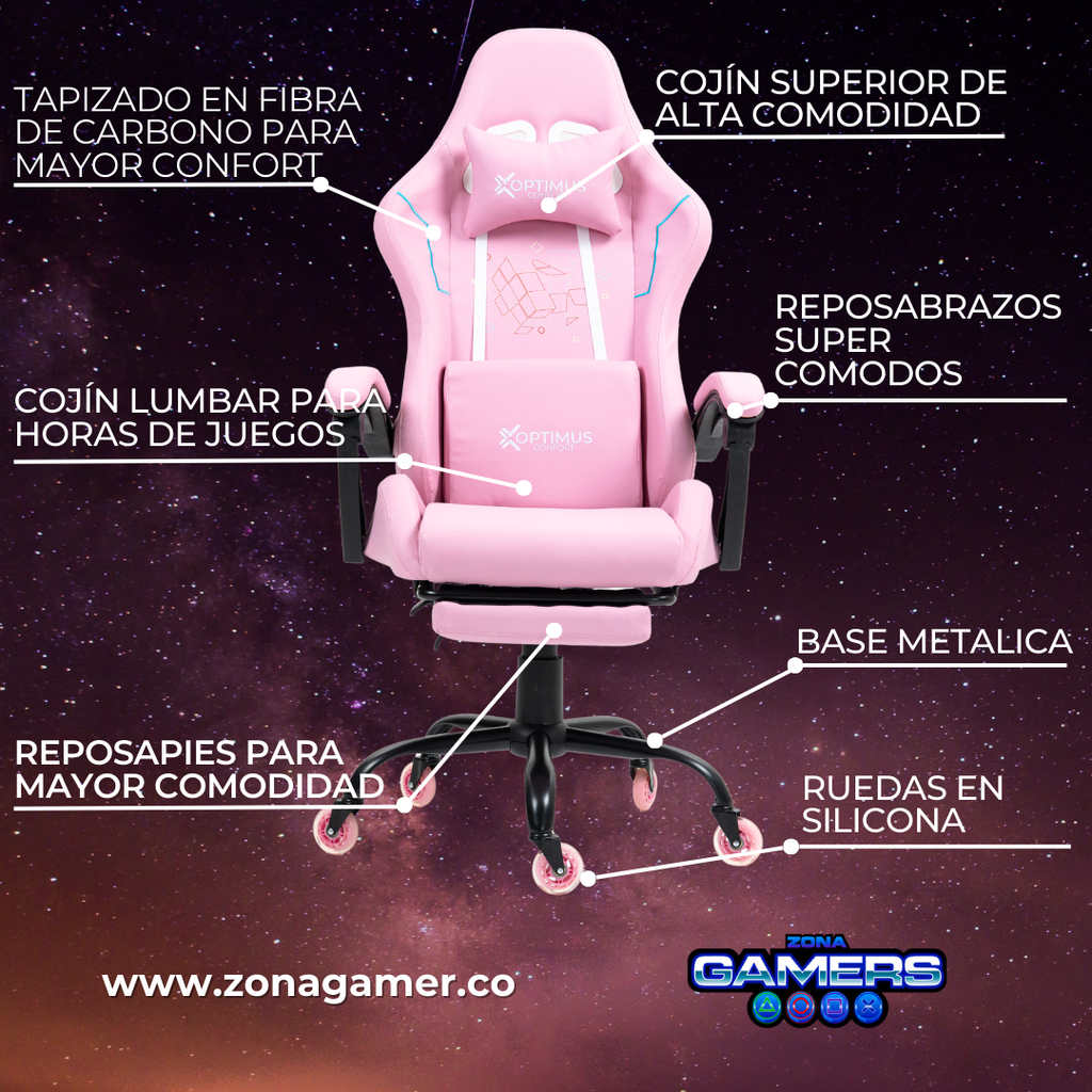 Silla Gamer LXR-1039F Pink con reposapiés y ruedas en silicona