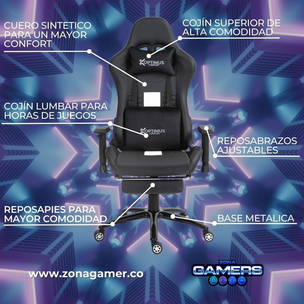Silla Gamer COR-1001F White con reposapiés