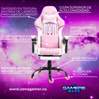 Silla Gamer DOW-1039F Pink con reposapiés y ruedas en silicona