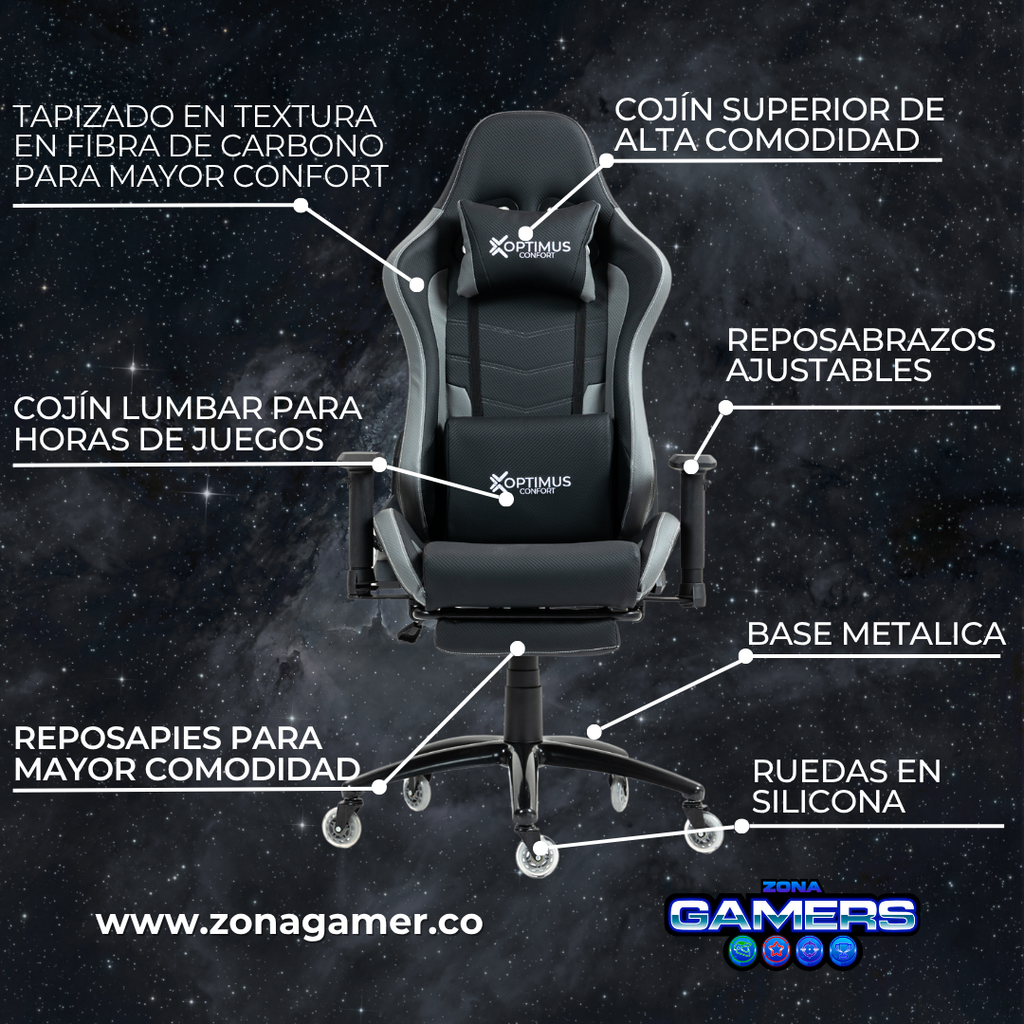 Silla Gamer DX-1127F PRO Grey con reposapiés y ruedas en silicona