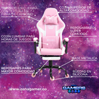 Silla Gamer DOWLINE-1039F Pink con reposapiés y ruedas en silicona