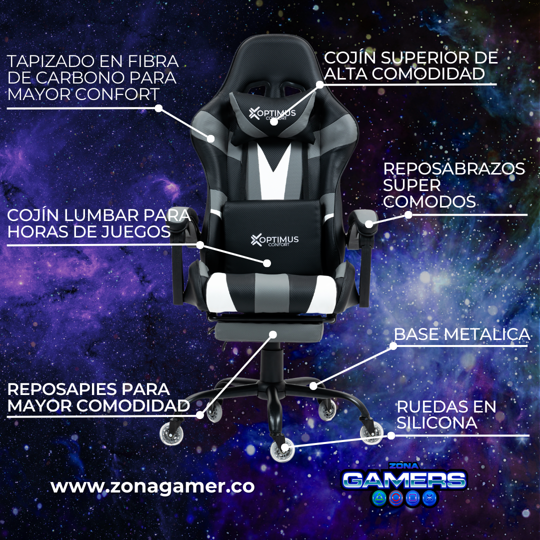 Silla Gamer V-1039F Gray con reposapiés y ruedas en silicona
