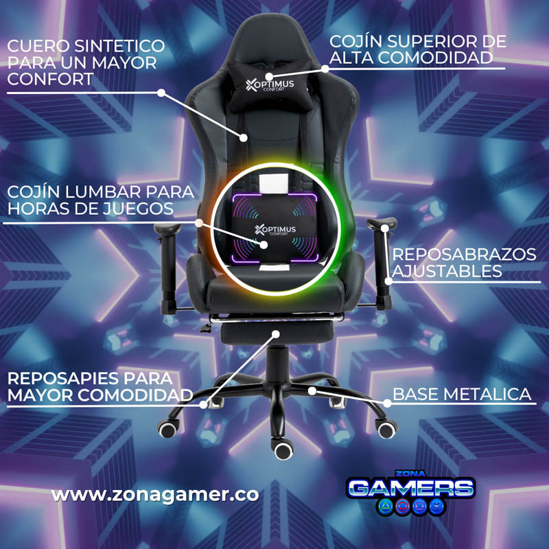Silla Gamer COR-1001F White con masajeador lumbar y reposapiés incluido