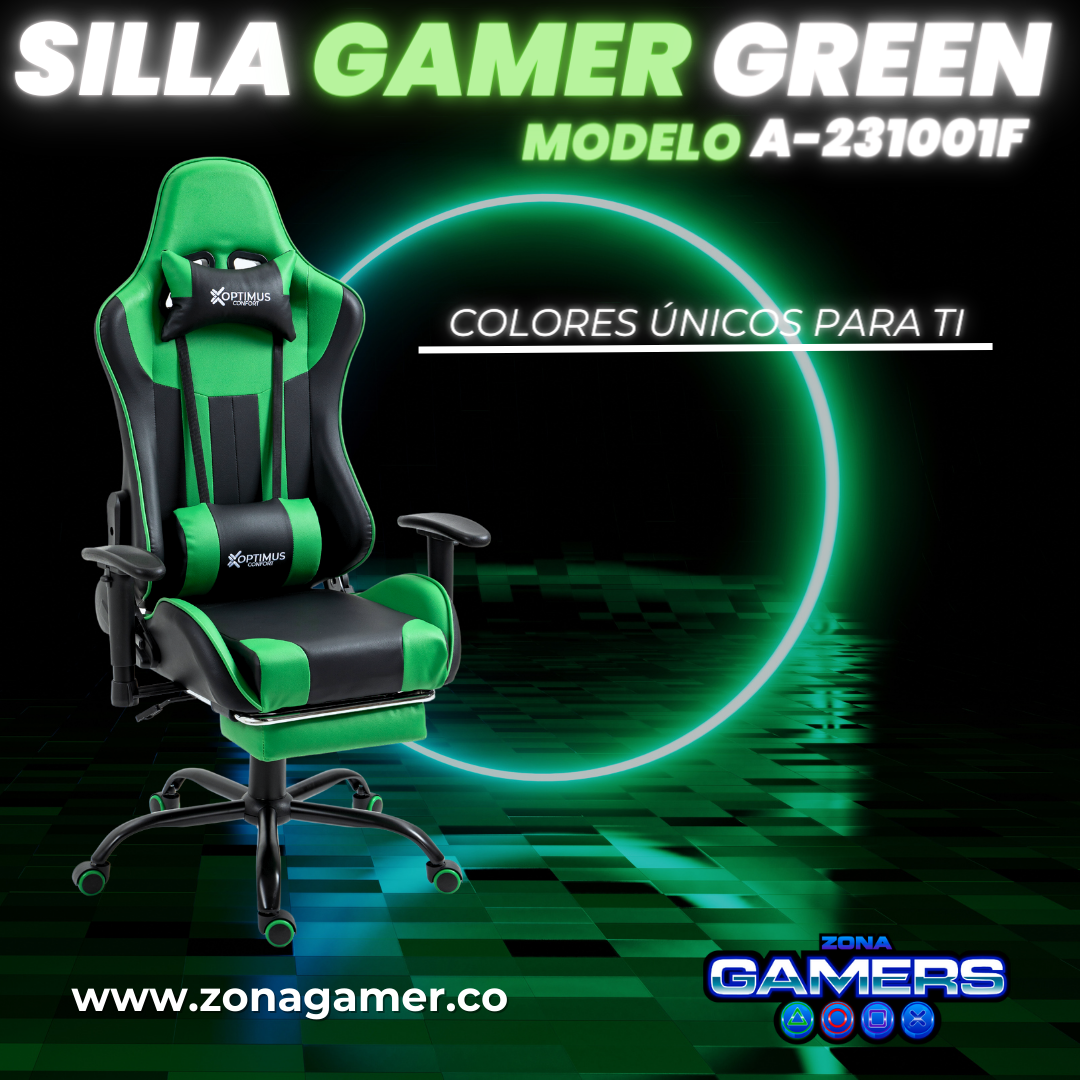 Silla Gamer A231001F Green con reposapies
