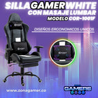 Silla Gamer COR-1001F White con masajeador lumbar y reposapiés incluido