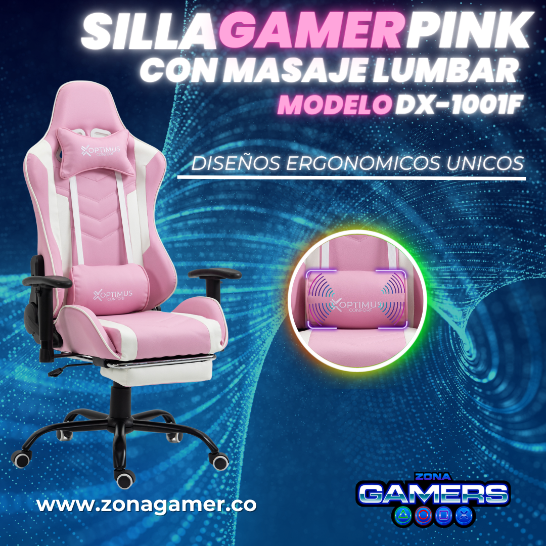 Silla Gamer Rosa y Blanco, Masaje lumbar – PowerPCmx