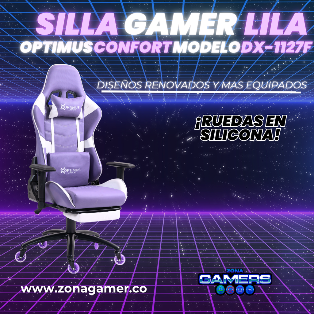 Silla Gamer DX-1127F Lilac con reposapiés y ruedas en silicona