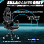 Silla Gamer ARMOR-1039F Grey con reposapiés y ruedas en silicona