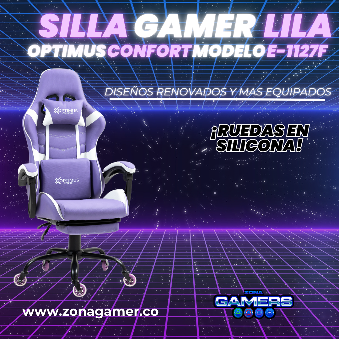 Silla Gamer E-1127F Lilac con reposapiés y ruedas en silicona