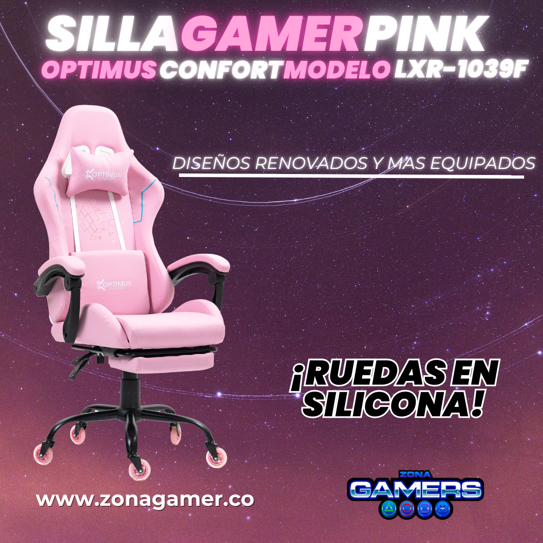 Silla Gamer LXR-1039F Pink con reposapiés y ruedas en silicona
