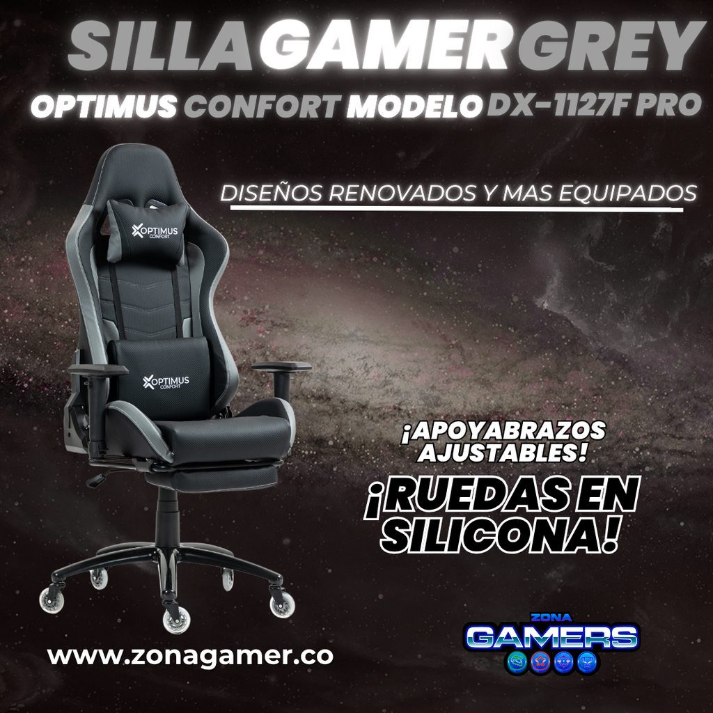 Silla Gamer DX-1127F PRO Grey con reposapiés y ruedas en silicona