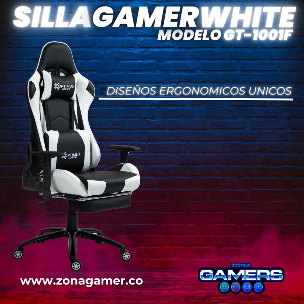 Silla gamer GT-1001F White + reposapiés