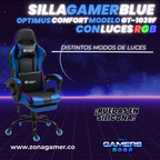 Silla gamer GT-1039F Blue con luces RGB + reposapiés y ruedas en silicona