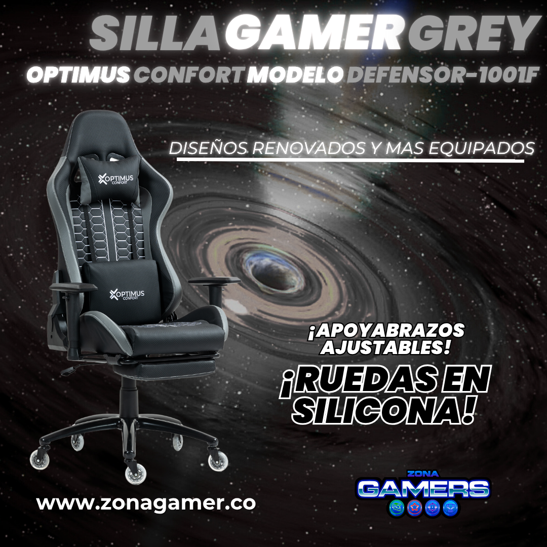 Silla Gamer Defensor-1001F Grey con reposapiés y ruedas en silicona