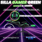 Silla Gamer A231001F Green  con masajeador lumbar y reposapies incluido