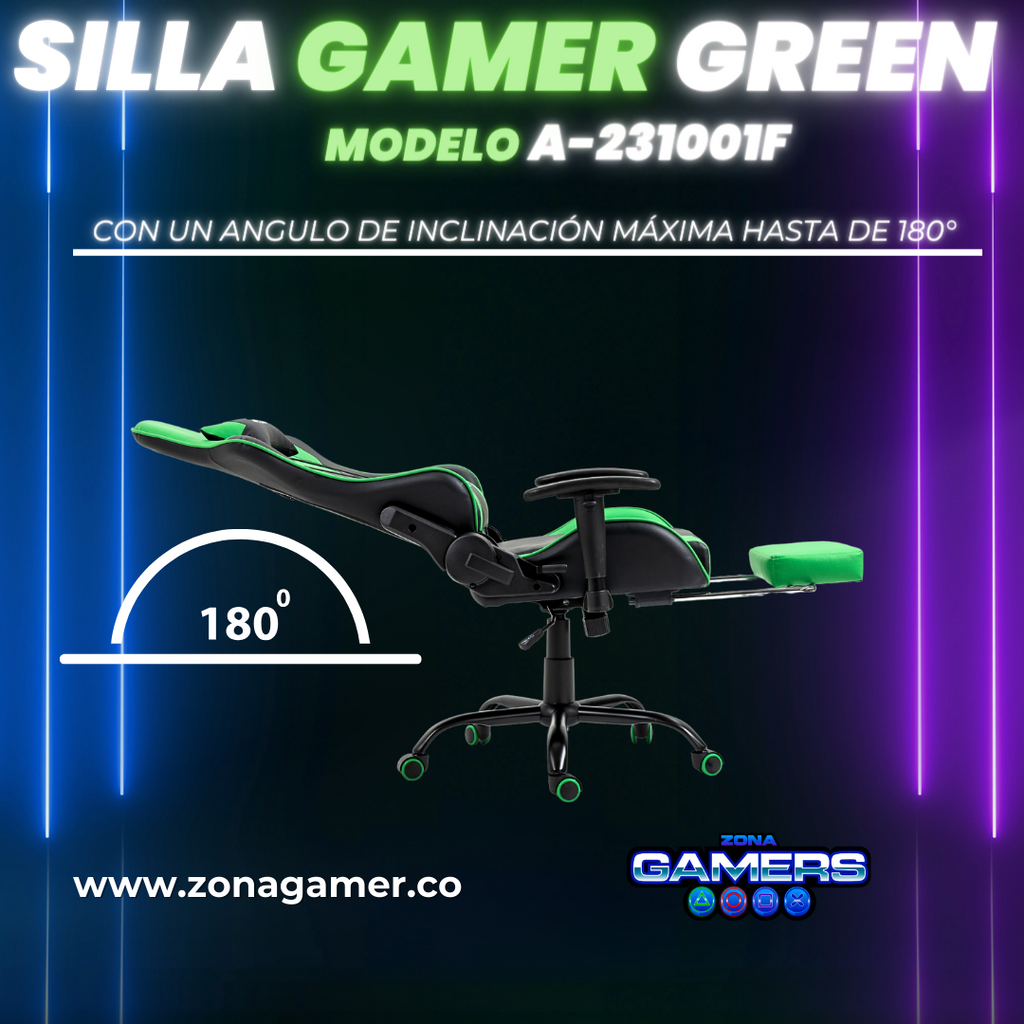 Silla Gamer A231001F Green con reposapies