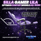 Silla Gamer AQ-1039F Lilac con reposapiés y ruedas en silicona