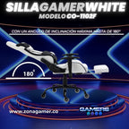 Silla Gamer CO-1102F White, tapizada en tela con reposapiés y ruedas en silicona