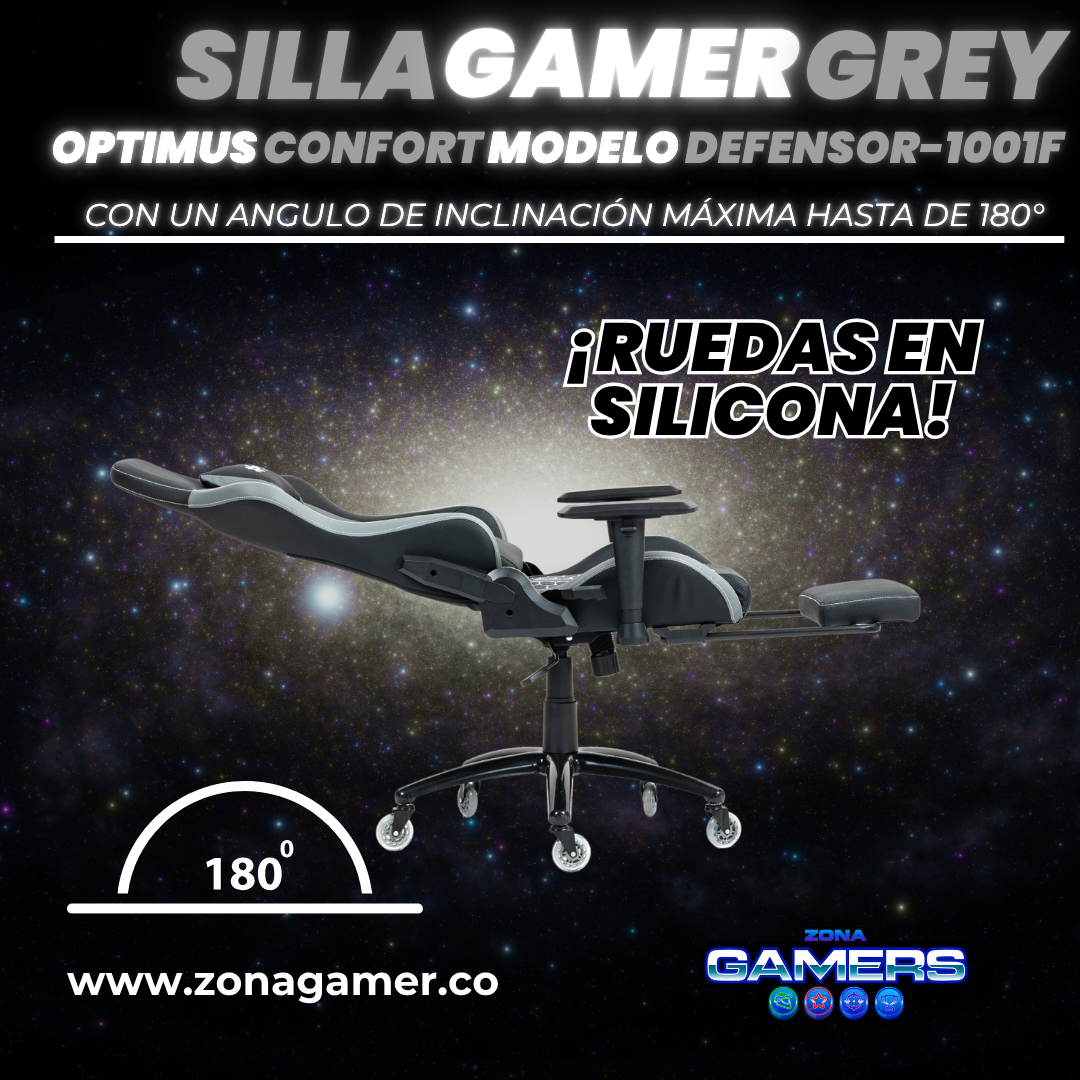Silla Gamer Defensor-1001F Grey con reposapiés y ruedas en silicona