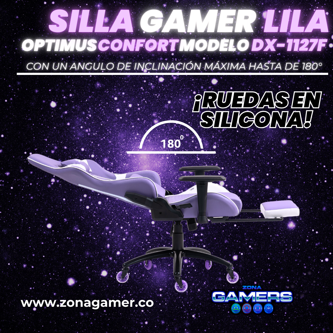 Silla Gamer DX-1127F Lilac con reposapiés y ruedas en silicona