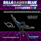 Silla gamer Armor Blue con luces RGB + reposapiés y ruedas en silicona