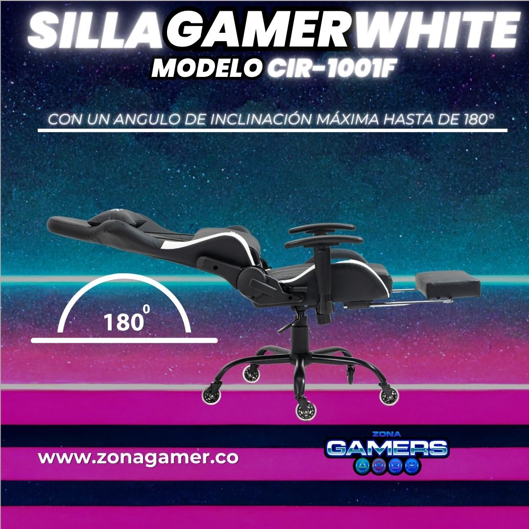 Silla Gamer CIR-1001F White con reposapiés