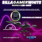 Silla Gamer CIR-1001F White con masajeador lumbar y reposapiés incluido