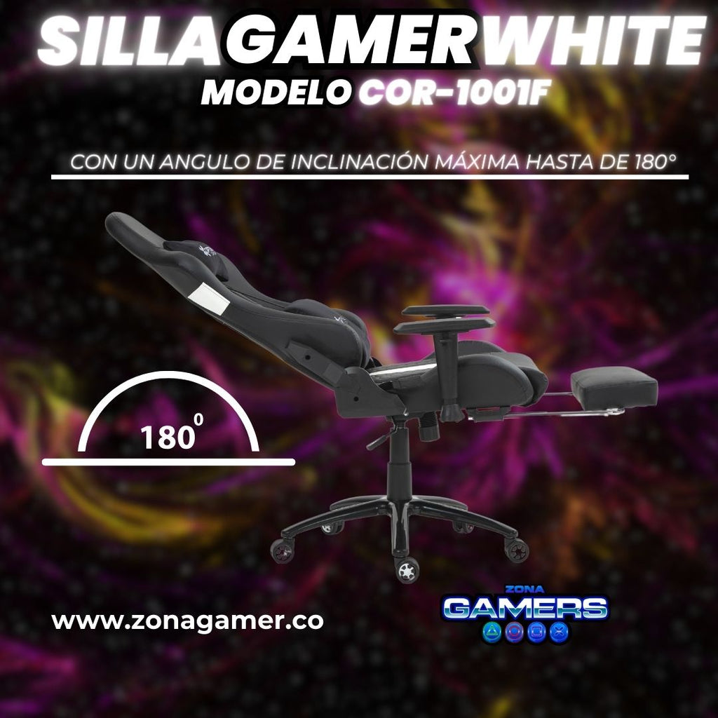 Silla Gamer COR-1001F White con reposapiés