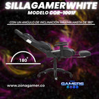 Silla Gamer COR-1001F White con reposapiés