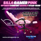 Silla Gamer Titan-1039F Pink con reposapiés y ruedas en silicona