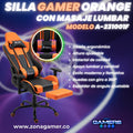 Silla Gamer A231001F Orange con masajeador lumbar y reposapies incluido