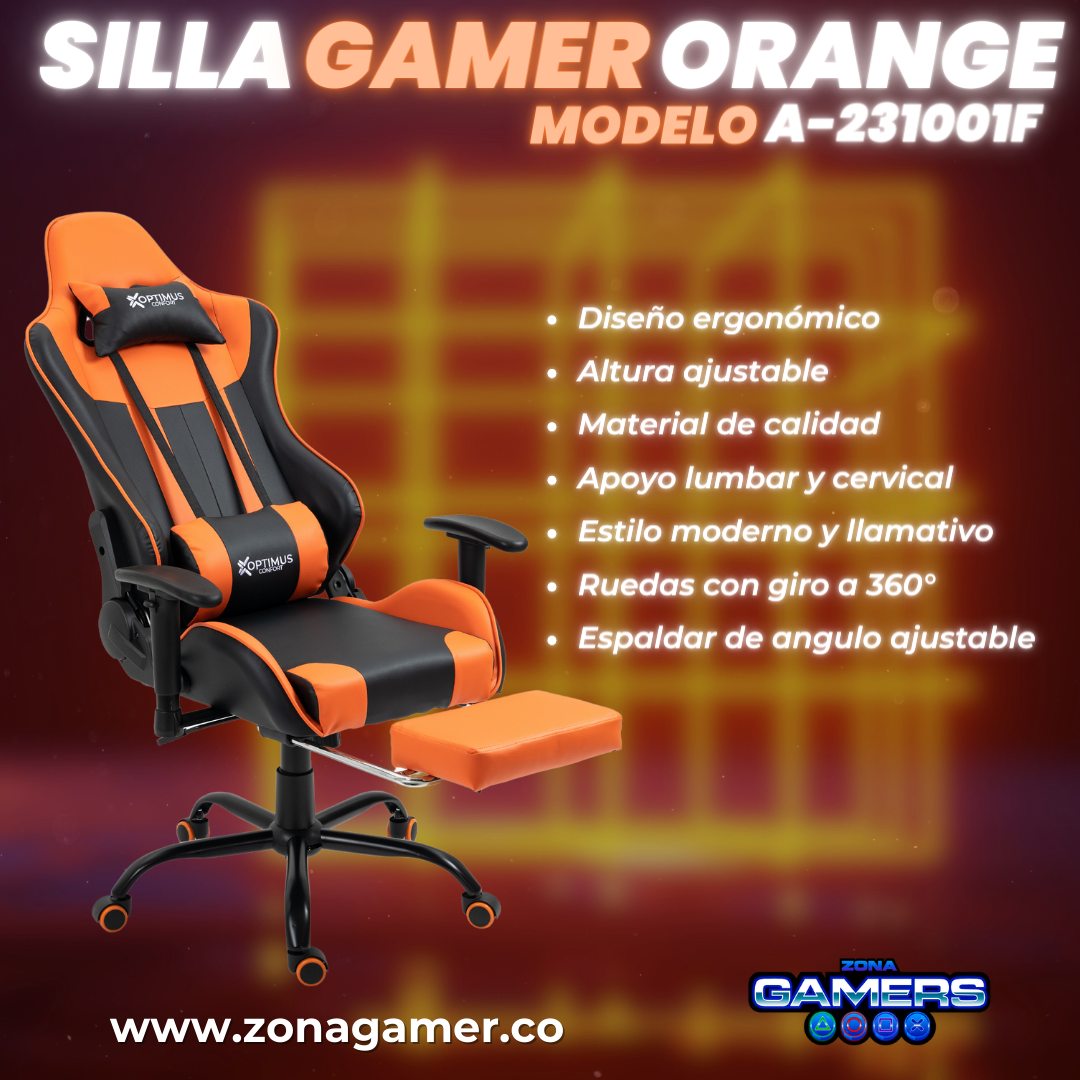 Silla Gamer A231001F Orange con reposapies