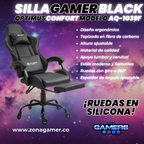 Silla Gamer AQ-1039F Black con reposapiés y ruedas en silicona