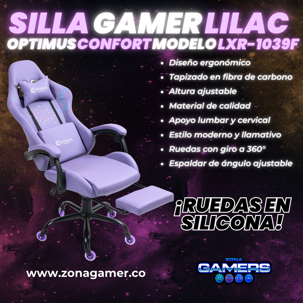 Silla Gamer LXR-1039F Lilac con reposapiés y ruedas en silicona