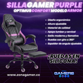 Silla Gamer ARMOR-1039F Purple con reposapiés y ruedas en silicona