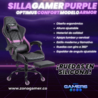 Silla Gamer ARMOR-1039F Purple con reposapiés y ruedas en silicona