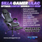 Silla Gamer Fly-1039F Lilac con reposapiés y ruedas en silicona