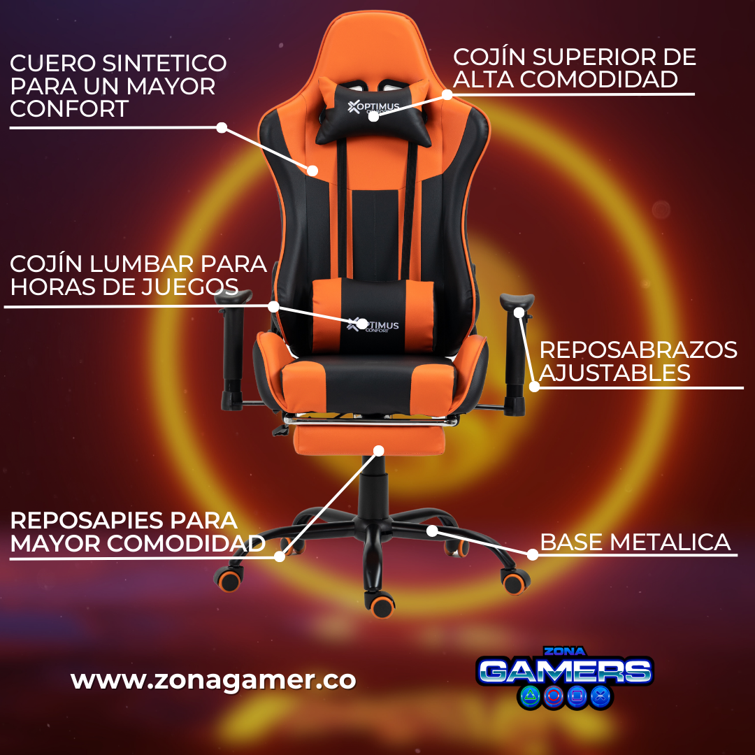 Silla Gamer A231001F Orange con reposapies